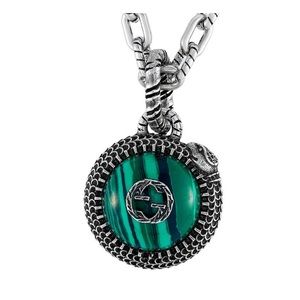 GUCCI Garden Silver + Green Malachite Necklace NWT